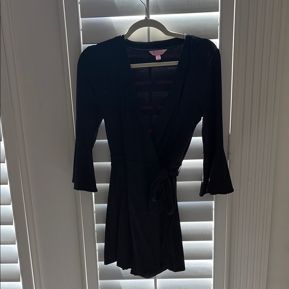 Lilly Pulitzer Black Wrap Romper with Bell Sleeves